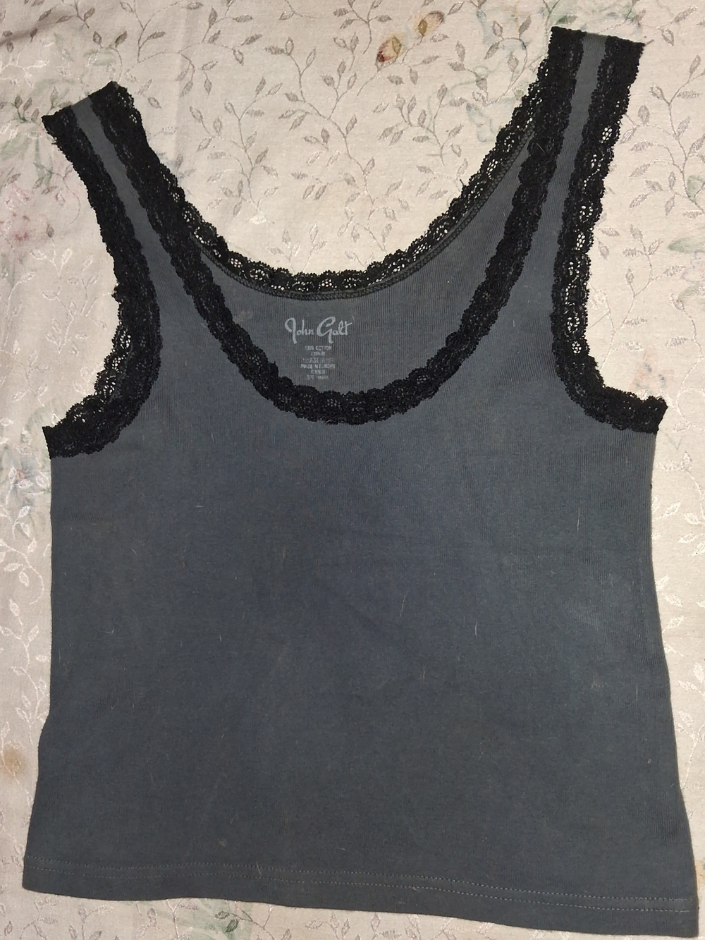 John Galt Black Lace-Trim Scoop Crop Tank